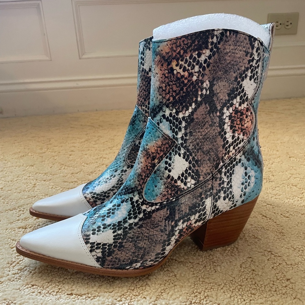Matisse Snakeskin Ankle Boots - White and Teal - Picture 2 of 9